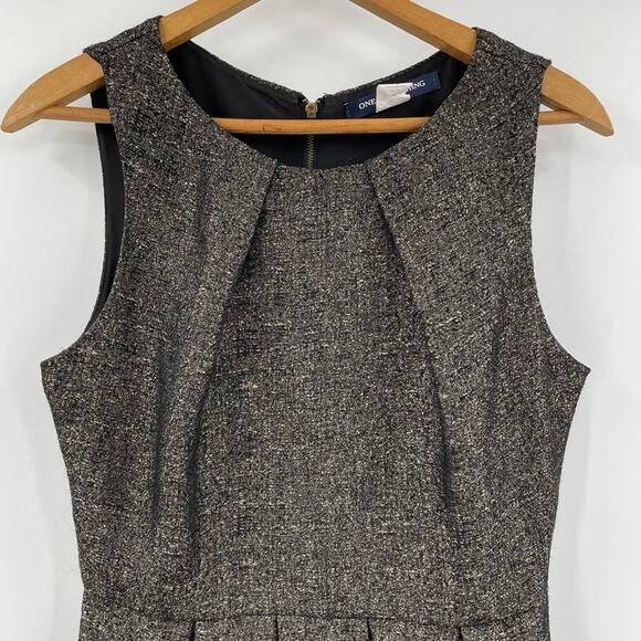 One Clothing Black Gold Metallic Skater Dress M Sleeveless Party Grunge Goth - Picture 2 of 7